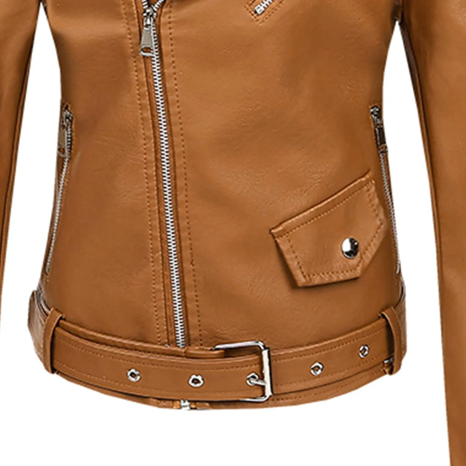 Women Classic Faux Leather Jacket Zip Up Outwear Lapel Biker Short Coat Ladies Moto Jackets Motorcycle Cardigan