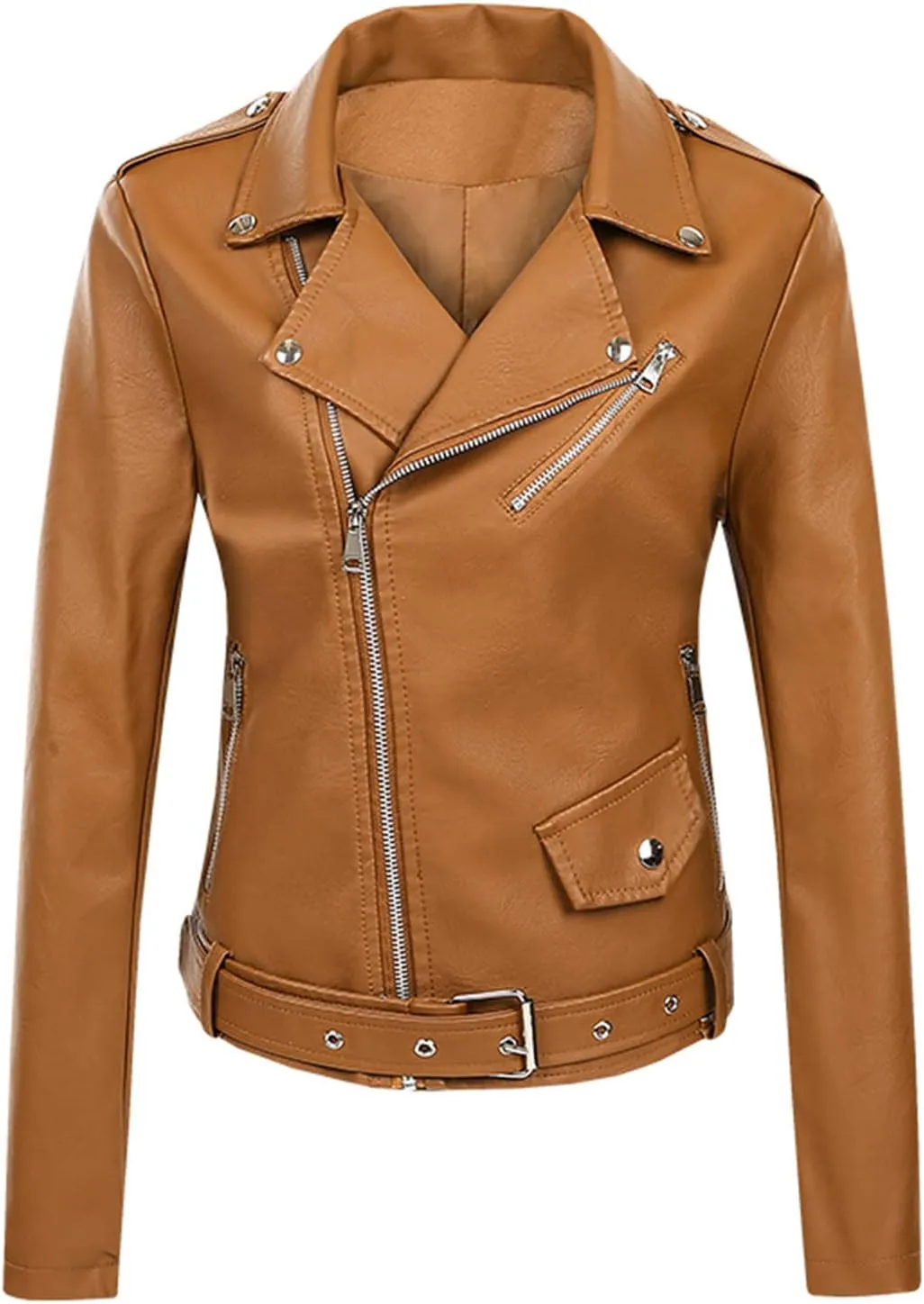 Women Classic Faux Leather Jacket Zip Up Outwear Lapel Biker Short Coat Ladies Moto Jackets Motorcycle Cardigan