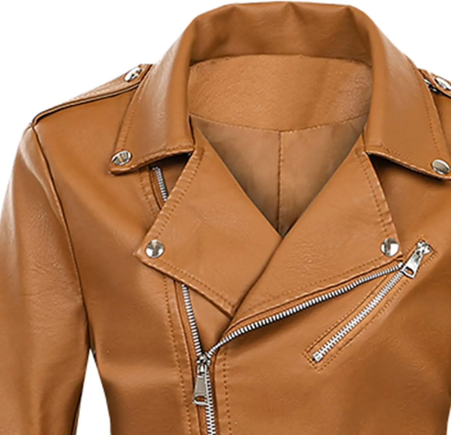 Women Classic Faux Leather Jacket Zip Up Outwear Lapel Biker Short Coat Ladies Moto Jackets Motorcycle Cardigan