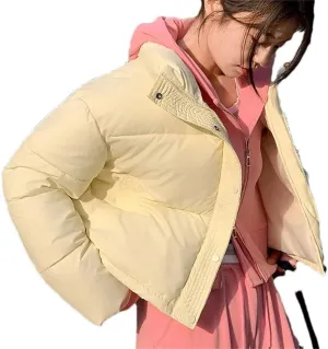 Women Clothes Cropped Jackets Parkas Warm Stand Coat Zipper Puffer Jacket Fashion Cotton-Padded