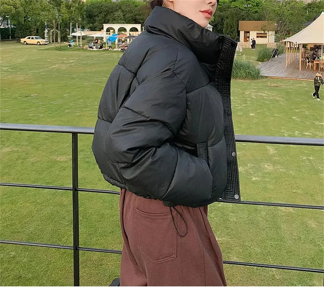 Women Clothes Cropped Jackets Parkas Warm Stand Coat Zipper Puffer Jacket Fashion Cotton-Padded