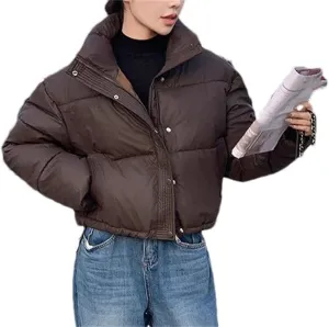 Women Clothes Cropped Jackets Parkas Warm Stand Coat Zipper Puffer Jacket Fashion Cotton-Padded