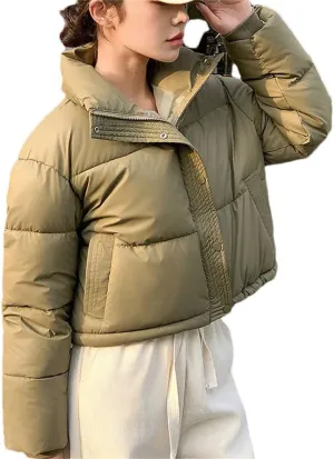 Women Clothes Cropped Jackets Parkas Warm Stand Coat Zipper Puffer Jacket Fashion Cotton-Padded