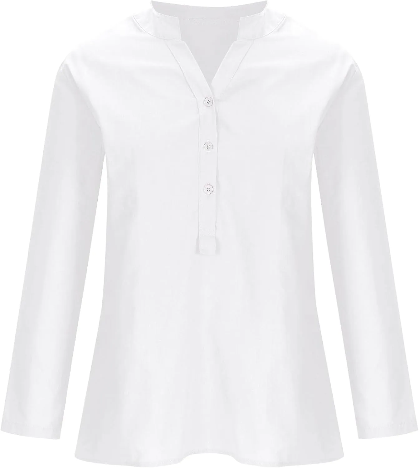 Women Cotton Linen Shirts 2025 Summer Trendy Long Sleeve Button V Neck Tops Plus Size Loose Casual Pullover Blouses