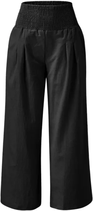 Women Cotton Linen Summer Drawstring Pants Elastic Waist Stretchy Slim Fit Pant Trousers Trendy