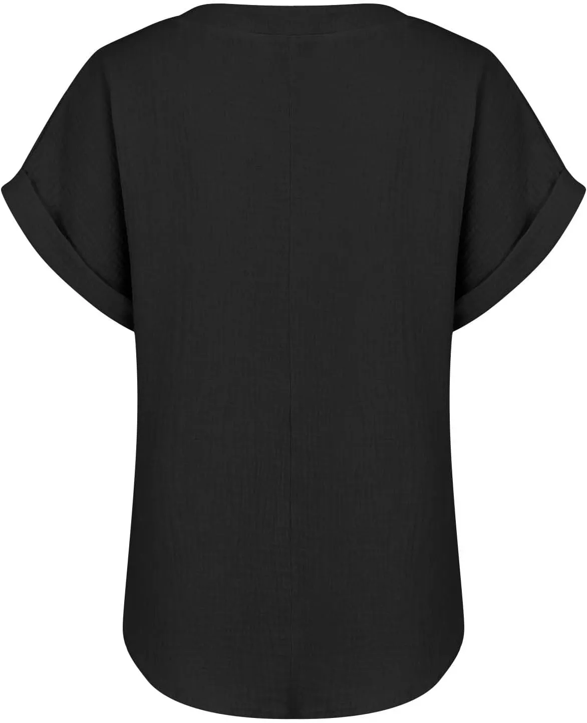 Women Cotton Linen V Neck Shirts Half Button Short Sleeve Rolled Up Work Tops Lightweight Vintage Blouses
