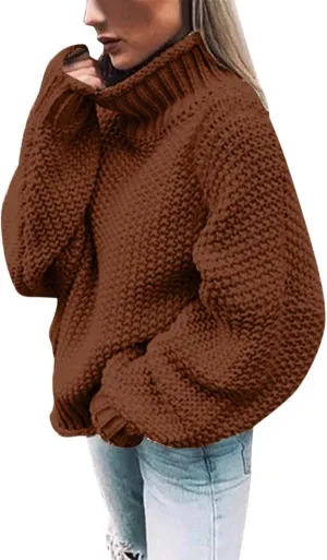 Women Fall Sweaters Mock Neck Long Sleeve Tunic Tops Ribbed Knit Chunky Casual Loose Pullover Basic Sweaters