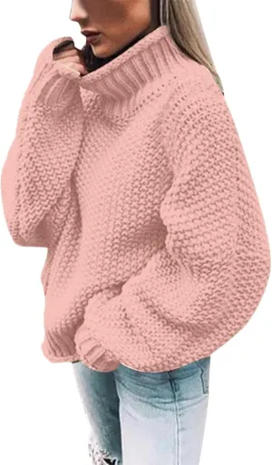 Women Fall Sweaters Mock Neck Long Sleeve Tunic Tops Ribbed Knit Chunky Casual Loose Pullover Basic Sweaters