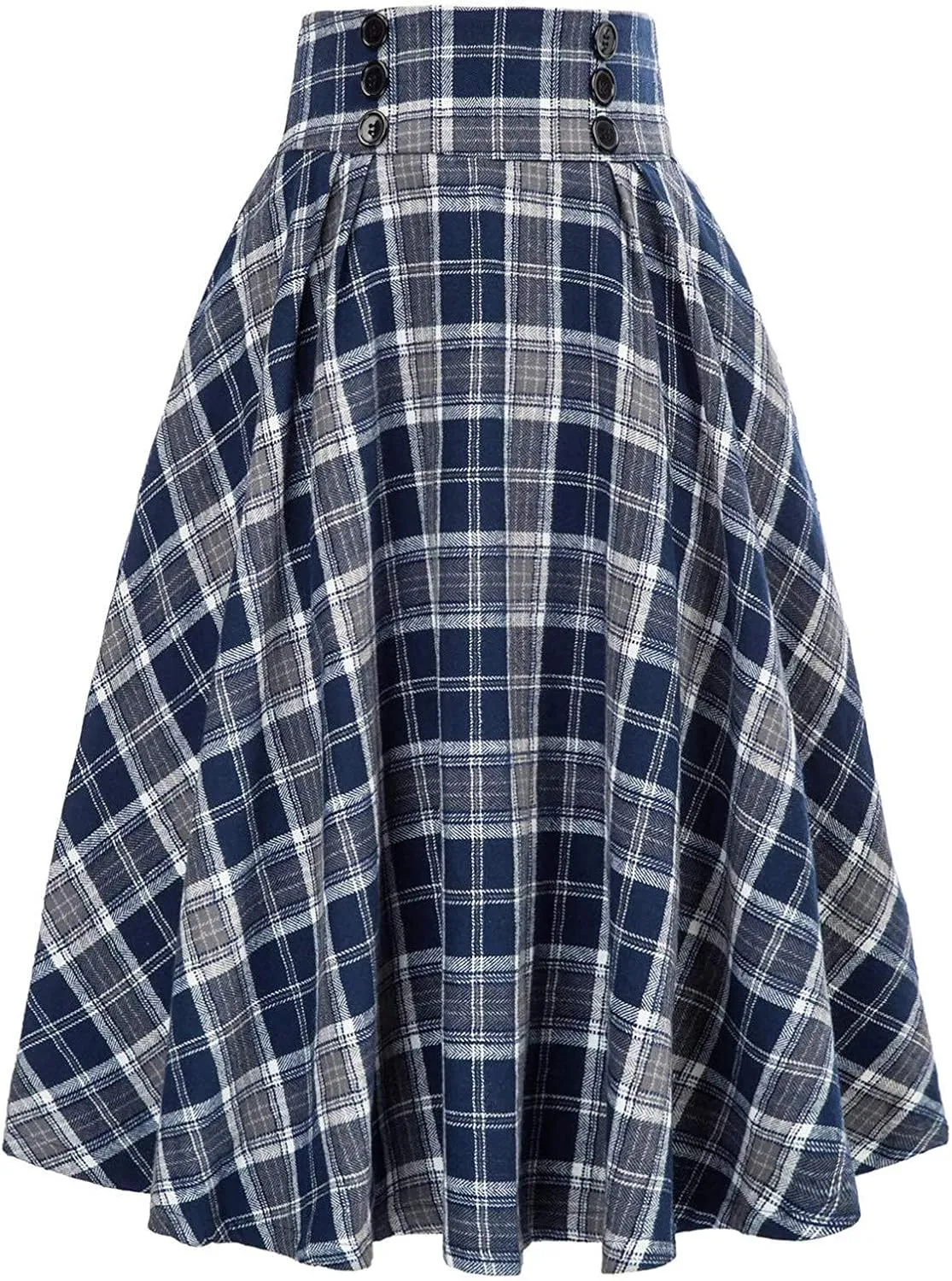 Women Fashion Casual Plaid Skirt Vintage A Line Skirts Vintage Athletic Skirt Plaid High Waist Plus Size Midi Pleated Skirt