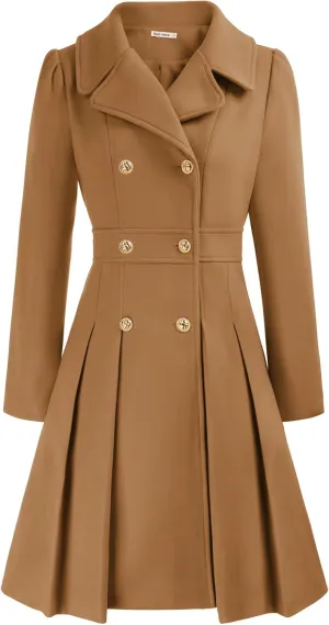 Women Fashion Lapel Double-Breasted A Line Trench Coat Jacket Camel XL
