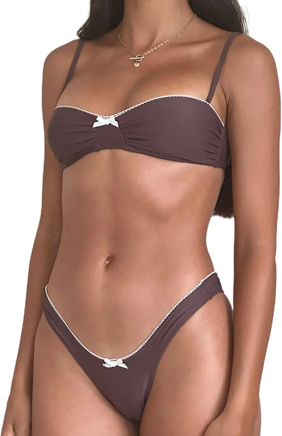 Women Halter String Bikini Set Sexy Cheeky 2pcs Swimsuits Tie Ruffle Trim Bra Triangle Thong Bathing Suit Swimwear