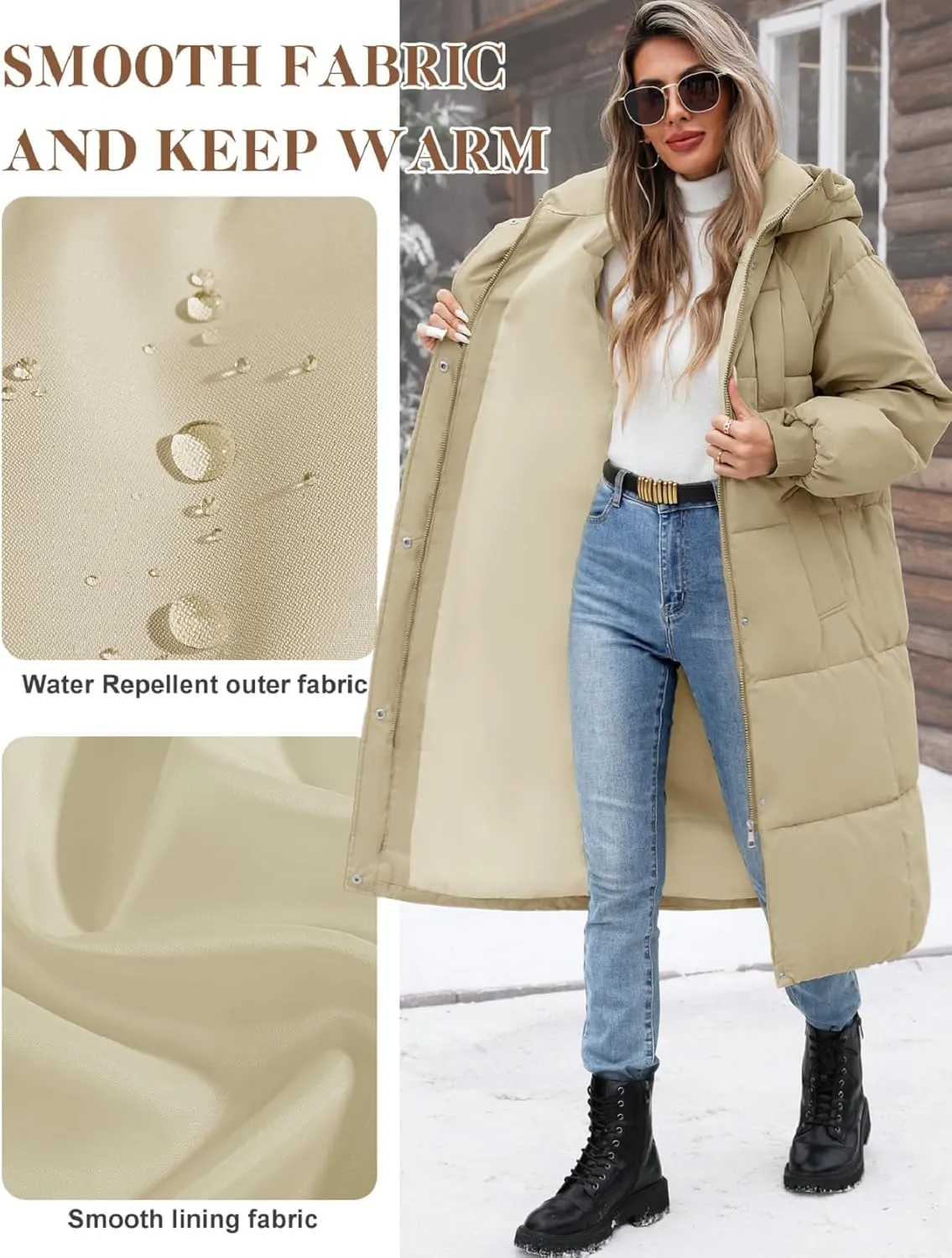 Women Long Puffer Coat Winter Warm Hooded Jacket Long Sleeve Parka Full Length Down Coats With Zip