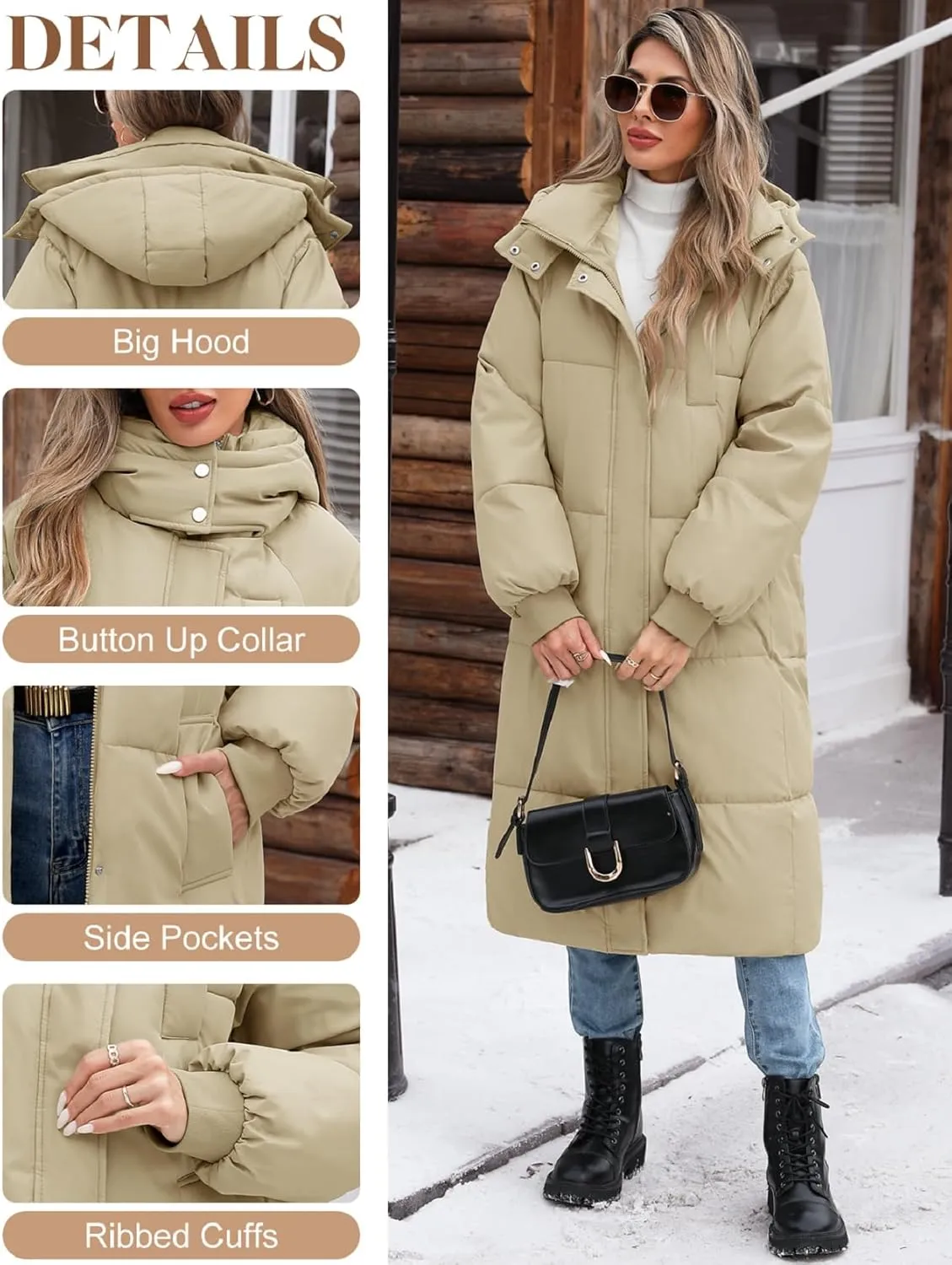 Women Long Puffer Coat Winter Warm Hooded Jacket Long Sleeve Parka Full Length Down Coats With Zip