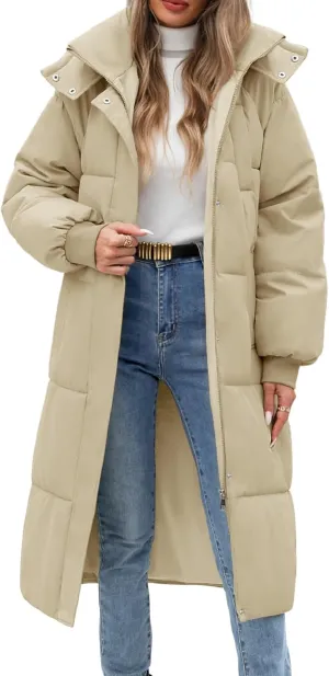 Women Long Puffer Coat Winter Warm Hooded Jacket Long Sleeve Parka Full Length Down Coats With Zip