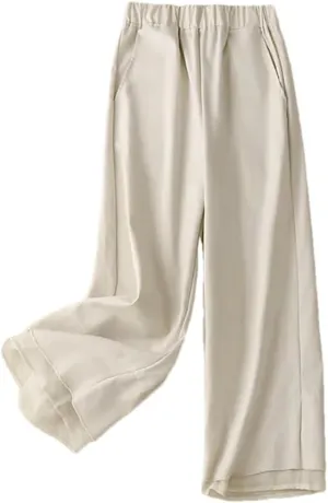 Women Patchwork Summer Lace Wide-Legs Trouser Thin Cotton Linen Casual Loose Elastic Waist Pants