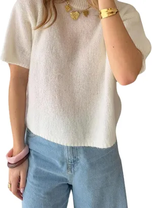 Women Short Sleeve Knitted Sweaters Solid Color Pullover Sweatshirts Summer Loose Blouses Oversized Jumpers
