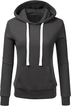 Women Solid Hooded Sweatshirts Long Sleeve Pocket Sweatshirt Slim Fit Pullover Tops Preppy Teen Girl Clothes