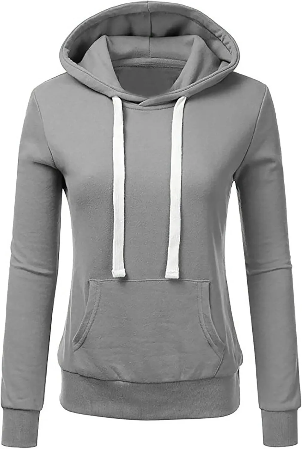 Women Solid Hooded Sweatshirts Long Sleeve Pocket Sweatshirt Slim Fit Pullover Tops Preppy Teen Girl Clothes