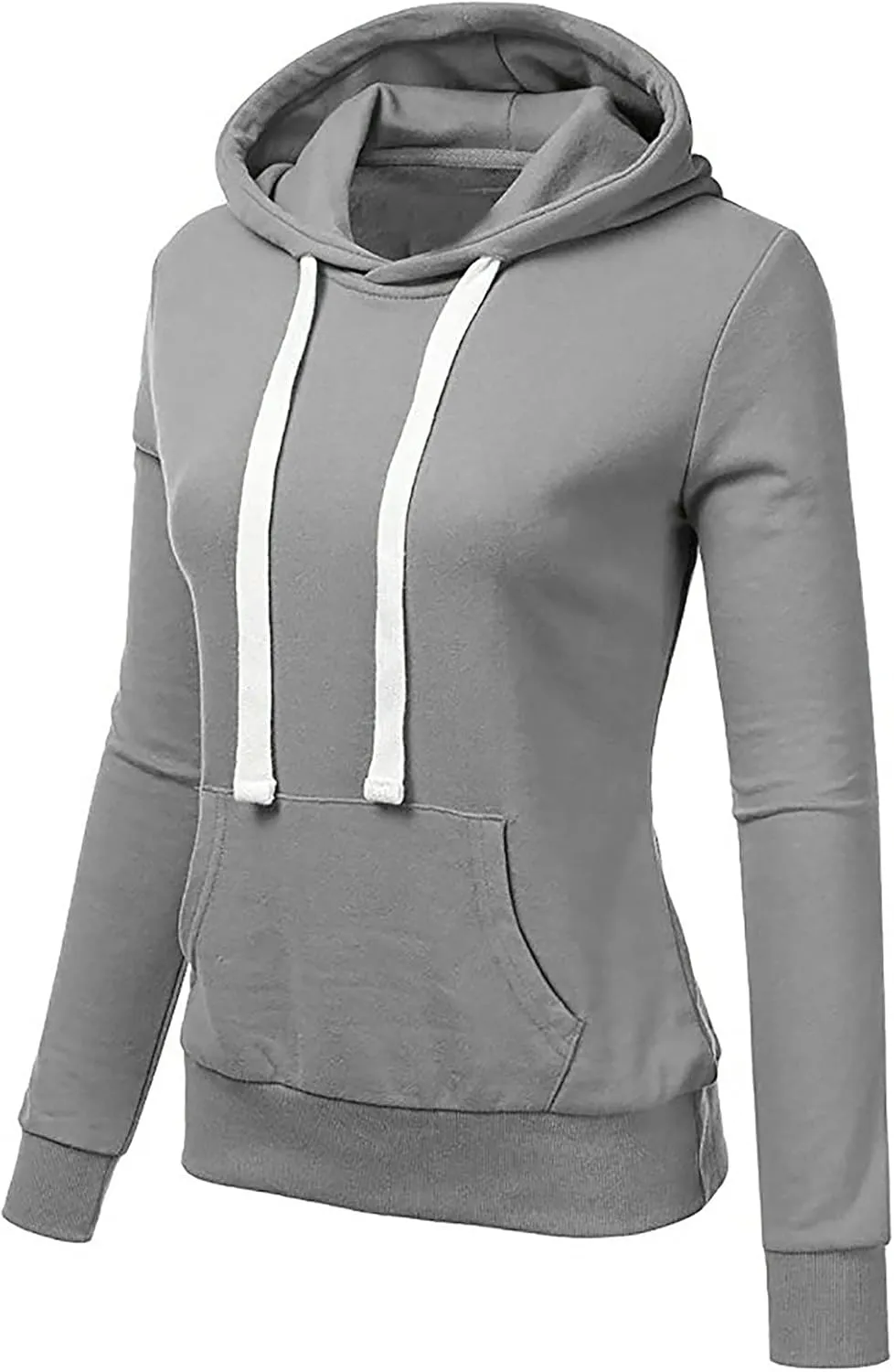 Women Solid Hooded Sweatshirts Long Sleeve Pocket Sweatshirt Slim Fit Pullover Tops Preppy Teen Girl Clothes