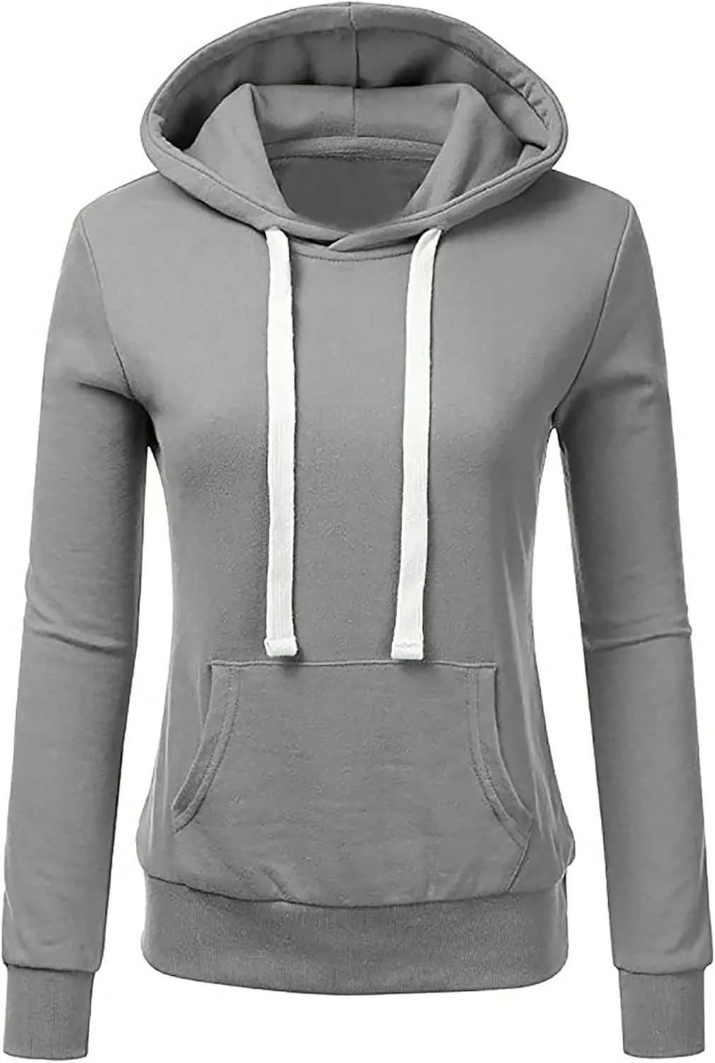 Women Solid Hooded Sweatshirts Long Sleeve Pocket Sweatshirt Slim Fit Pullover Tops Preppy Teen Girl Clothes