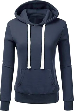 Women Solid Hooded Sweatshirts Long Sleeve Pocket Sweatshirt Slim Fit Pullover Tops Preppy Teen Girl Clothes
