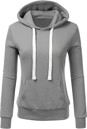 Women Solid Hooded Sweatshirts Long Sleeve Pocket Sweatshirt Slim Fit Pullover Tops Preppy Teen Girl Clothes