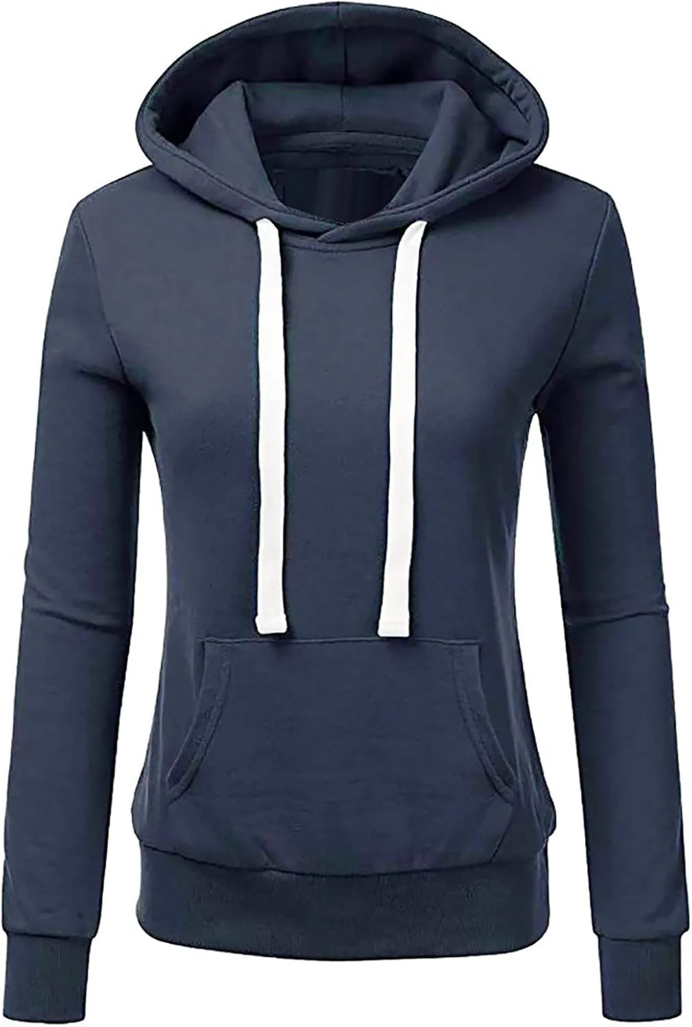 Women Solid Hooded Sweatshirts Long Sleeve Pocket Sweatshirt Slim Fit Pullover Tops Preppy Teen Girl Clothes