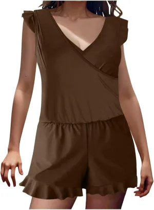 Women Swim Romper with Built in Bra and Pockets, One Piece Full Coverage Bathing Suits Boyleg Jumpsuit Swimsuit