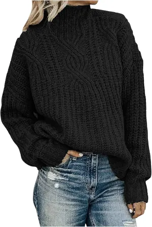 Women Turtleneck Long Sleeve Fashion Sweaters Chunky Knit Fall Winter Oversized Loose Pullover Sweater Top Warm Cotton