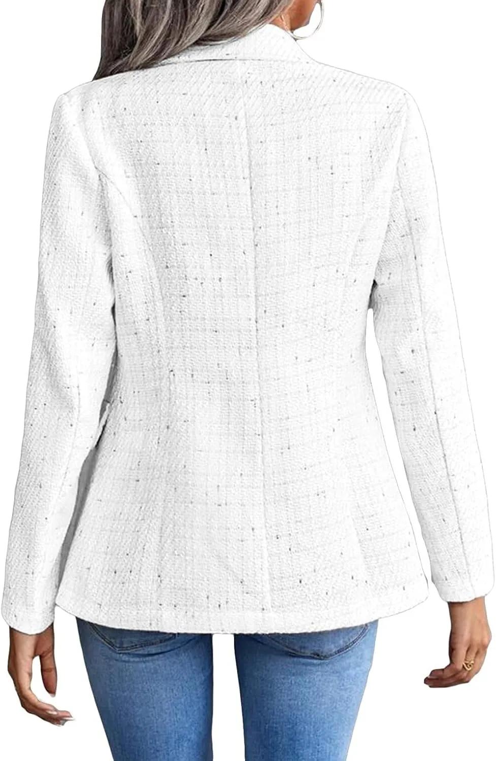 Women Tweed Blazers Jackets Double-Breasted Open Front Fashion Coat Casual Work Office Suit Top with Pockets