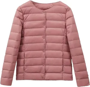 Women Ultralight Puffer Jackets Collarless Down Coat Female Portable Feather Overcoat