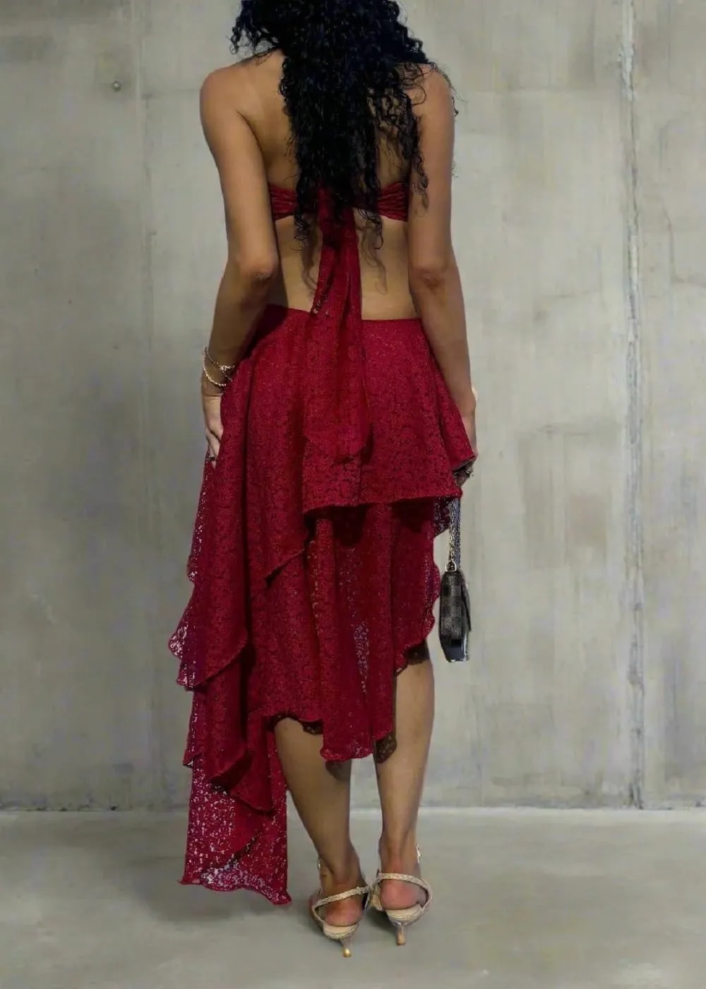 Women Y2K Lace 2 Piece Skirt Set Floral Lace Square Neck Tank Top See Through Ruffle Long Skirt Outfit Streetwear
