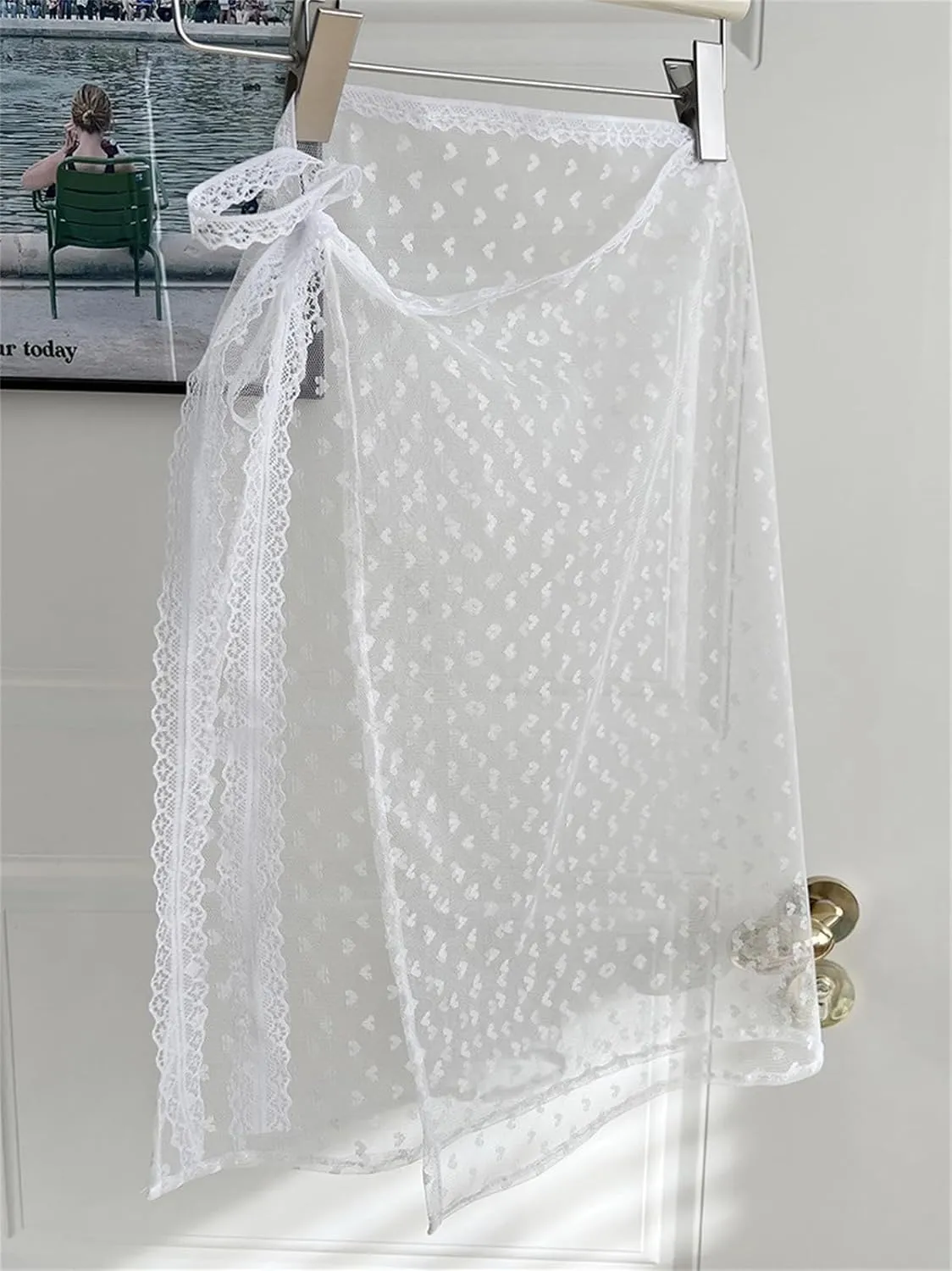 Women Y2k Print Lace Extender Tie Up Removable Layering Long Skirt Over Pants Solid Sheer Tulle Petticoat Half Slips
