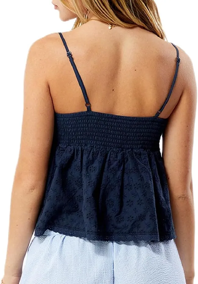 Women Y2k Spaghetti Strap Top Cute Ruffle Hem Smocked Peplum Cami Top Summer Sleeveless Going Out Top 00s Streetwear