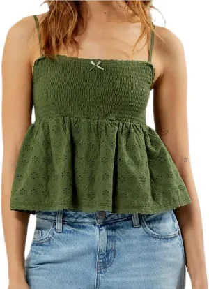 Women Y2k Spaghetti Strap Top Cute Ruffle Hem Smocked Peplum Cami Top Summer Sleeveless Going Out Top 00s Streetwear
