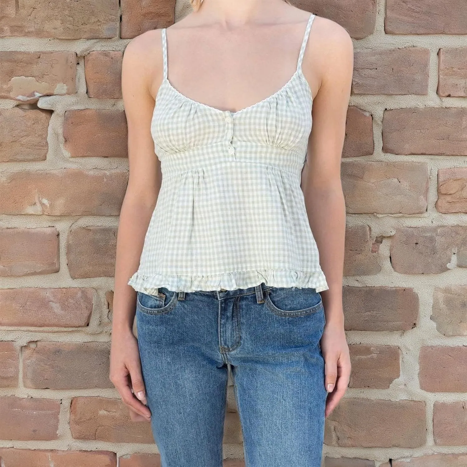Women Y2k Tank Tops Lace Trim Cami Spaghetti Strap Top Cute Going Out Top
