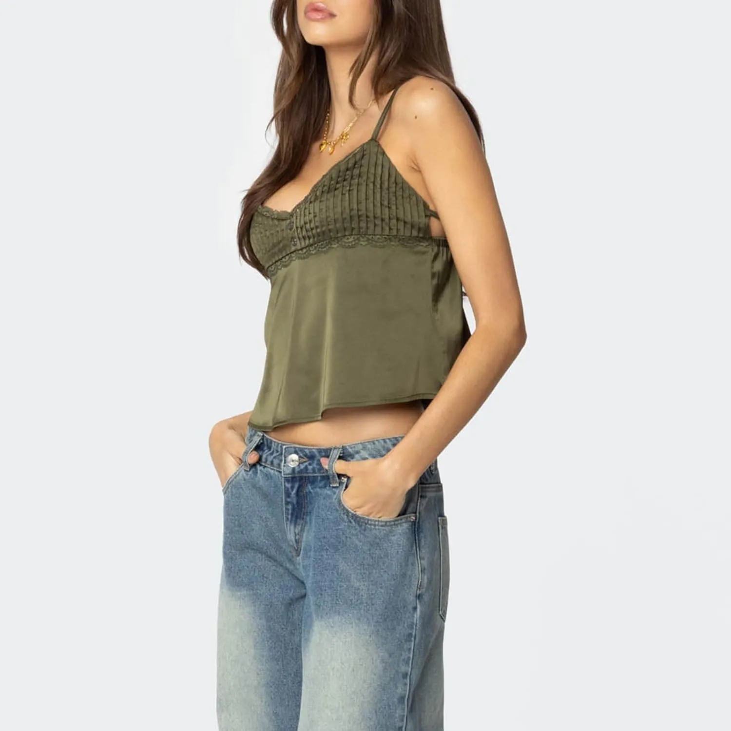 Women Y2k Tank Tops Lace Trim Cami Spaghetti Strap Top Cute Going Out Top