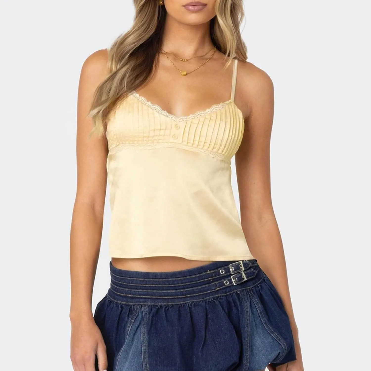 Women Y2k Tank Tops Lace Trim Cami Spaghetti Strap Top Cute Going Out Top