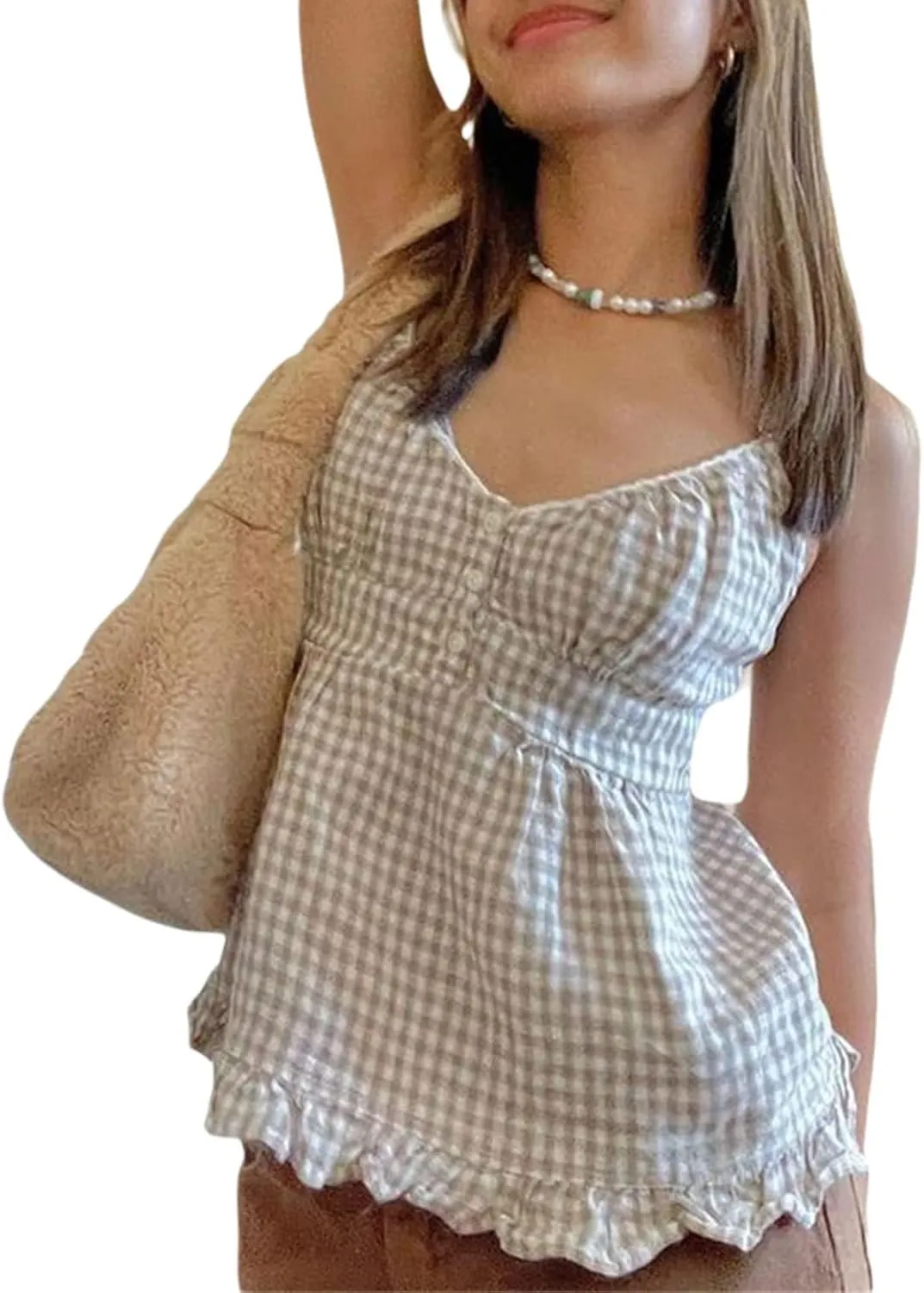 Women Y2k Tank Tops Lace Trim Cami Spaghetti Strap Top Cute Going Out Top
