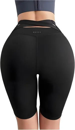 Women Yoga Pants Tights Leggings Waist Cross Yoga Pants High Waist Tights Lift Pants Breathable Stretch Yoga Shorts
