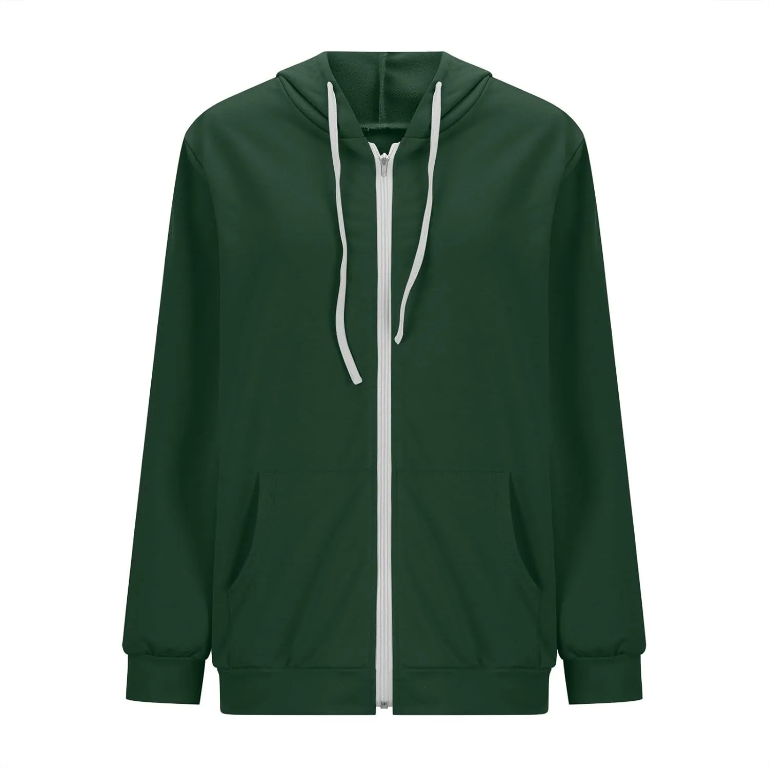 Women Zip Up Hoodies Long Sleeve Hooded Pullover Drawstraing Loose Trendy Sweatshirts with Pocket