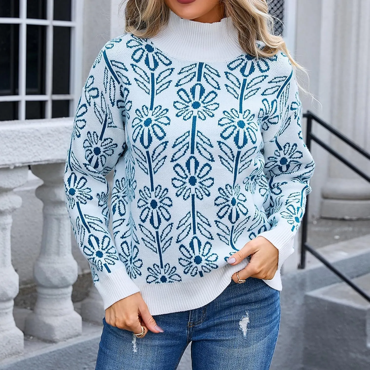 Women's 2024 Fall Turtleneck Batwing Long Sleeve Pullover Sweater Ribbed Knit Casual Soft Oversized Jumper Tops