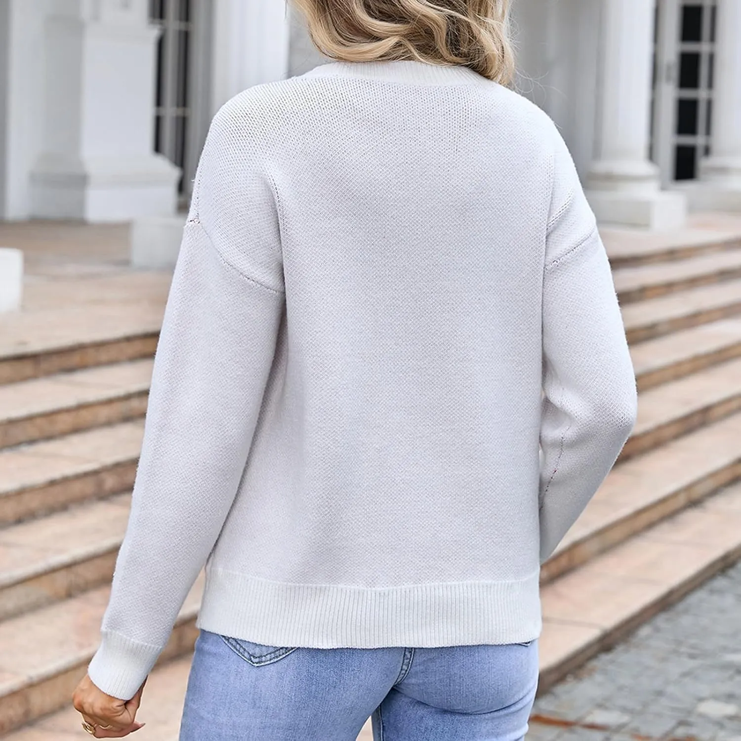 Women's 2024 Fall Winter Striped Color Block Sweater Long Sleeve V Neck Casual Loose Knit Pullover Tops Plus Size