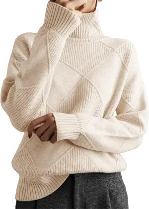 Womens 2024 Fashion Color Block Turtleneck Sweaters Casual Knit Pullover Cozy Long Sleeve Oversized Loose Jumper Tops