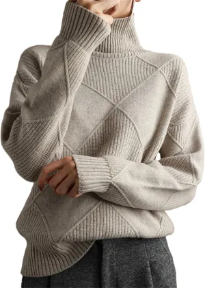 Womens 2024 Fashion Color Block Turtleneck Sweaters Casual Knit Pullover Cozy Long Sleeve Oversized Loose Jumper Tops