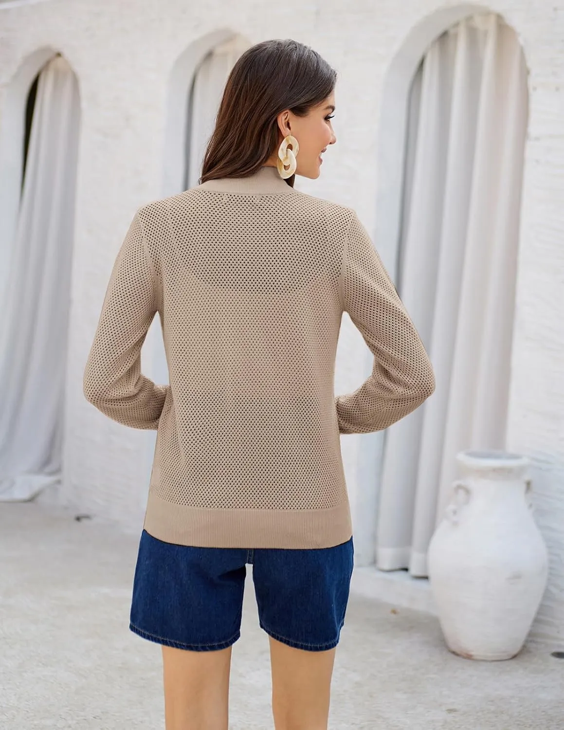 Women's 2025 Summer Mesh Cardigan Lightweight Long Sleeve Zip Up Crochet Knit Sweater Jacket Athleisure Outfits
