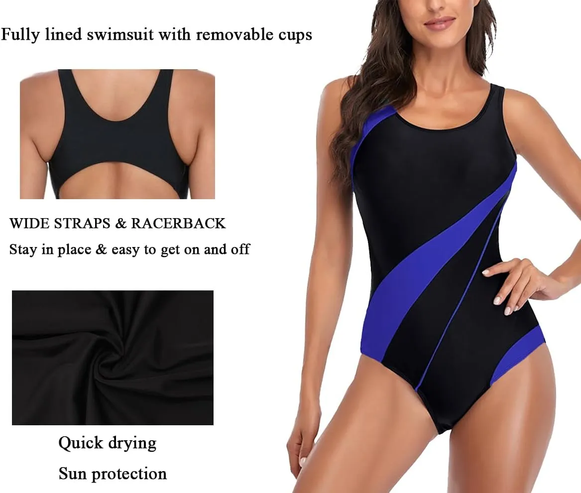 Womens Athletic One Piece Swimsuit Racerback Competitive Modest Bathing Suit