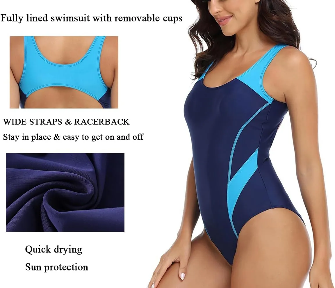Womens Athletic One Piece Swimsuit Racerback Competitive Modest Bathing Suit