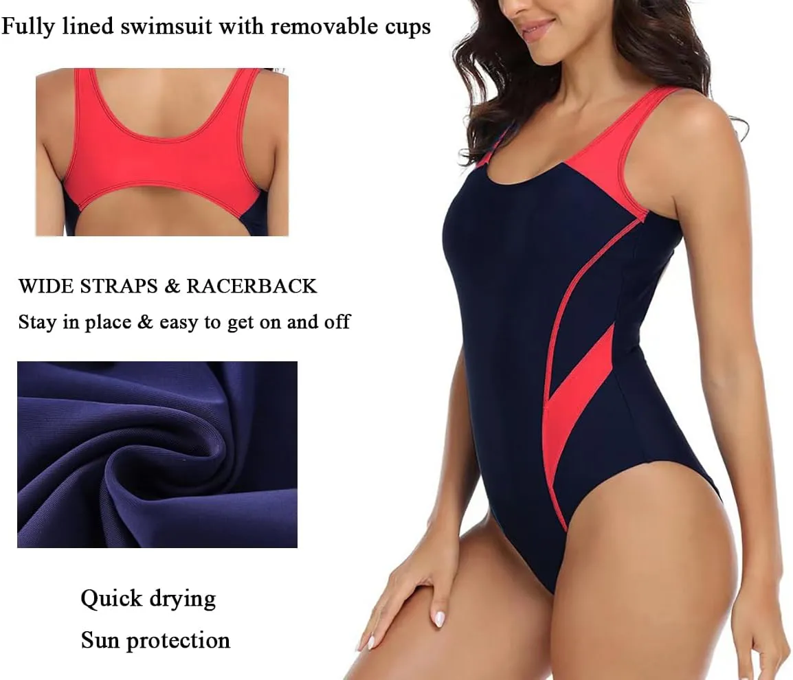 Womens Athletic One Piece Swimsuit Racerback Competitive Modest Bathing Suit