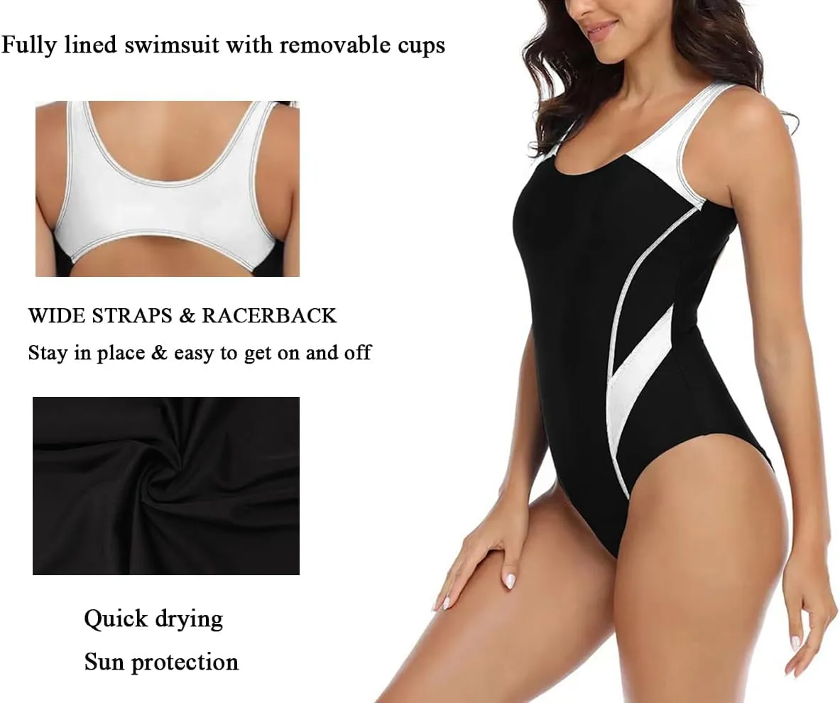 Womens Athletic One Piece Swimsuit Racerback Competitive Modest Bathing Suit